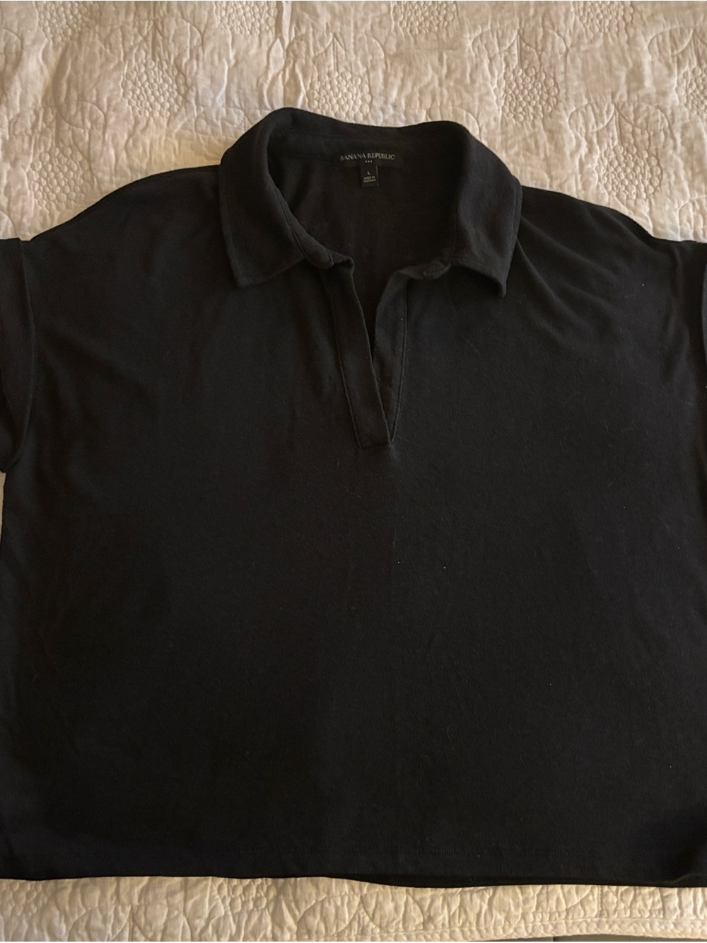 Women’s Banana Republic Black Linen blend Polo Shirt Large